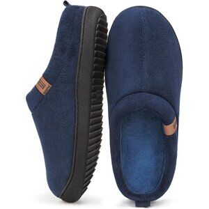🆕Men's Navy Slip-on Slippers Comfy Memory Foam Closed-Toe Indoor House Shoes